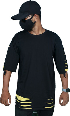 Ajworld Solid Men Round Neck Black T-Shirt