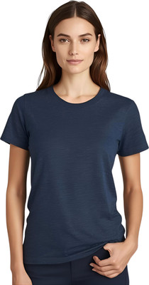 SHARXTRENDS Solid Women Round Neck Blue T-Shirt