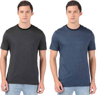 JOCKEY Solid Men Round Neck Black, Dark Blue T-Shirt