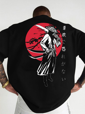 Jump Cuts Printed Men Round Neck Black T-Shirt