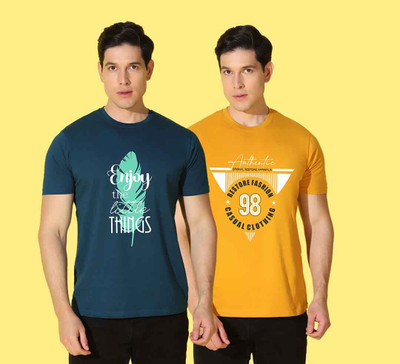 WOOSTRO Printed Men Round Neck Multicolor T-Shirt
