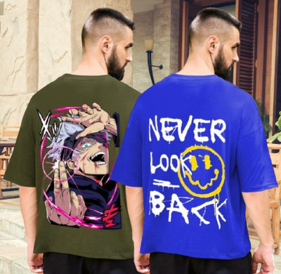 Drybe Fashion Typography, Graphic Print Men Round Neck Light Green, Blue T-Shirt