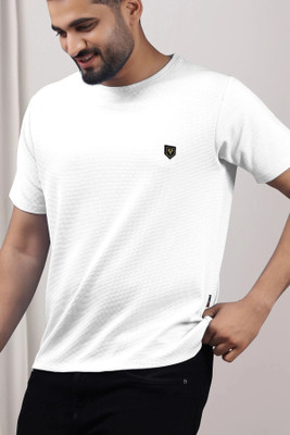 Yazole Solid Men Round Neck White T-Shirt