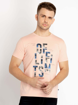 Status Quo Typography Men Round Neck Pink T-Shirt