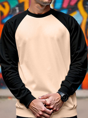 Jump Cuts Colorblock Men Round Neck Black, Beige T-Shirt