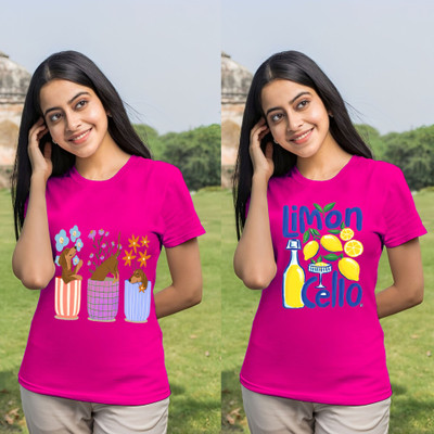 Kintu Parantu Printed Women Round Neck Pink T-Shirt