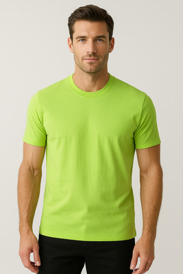 THE AMAYRA COLLECTION Solid Men Round Neck Light Green T-Shirt