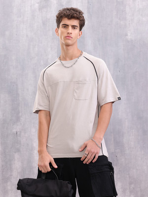 WROGN Solid Men Round Neck Grey T-Shirt
