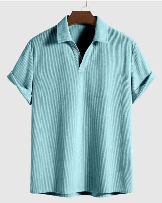 HASMI TRENDZ Self Design Men Mandarin Collar Light Blue T-Shirt