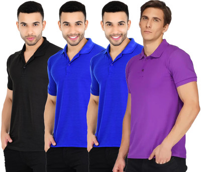 YUALIN CREATION Solid Men Polo Neck Multicolor T-Shirt
