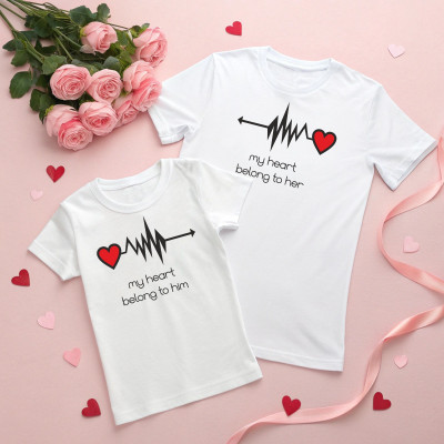 Triptee Printed Couple Round Neck White T-Shirt