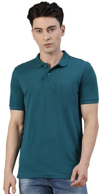 Faso Solid Men Polo Neck Dark Blue T-Shirt