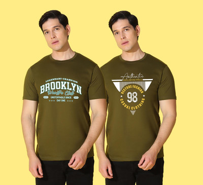 WOOSTRO Printed Men Round Neck Green T-Shirt