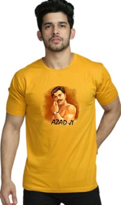 J hind creations Printed Men Round Neck Yellow T-Shirt
