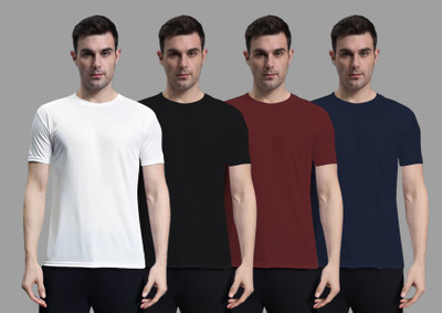 I&D Solid Men Round Neck White, Black, Maroon, Navy Blue T-Shirt