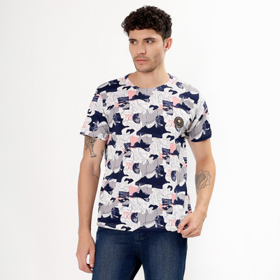 COUNTRY YARD Printed Men Round Neck Navy Blue, Pink, White T-Shirt