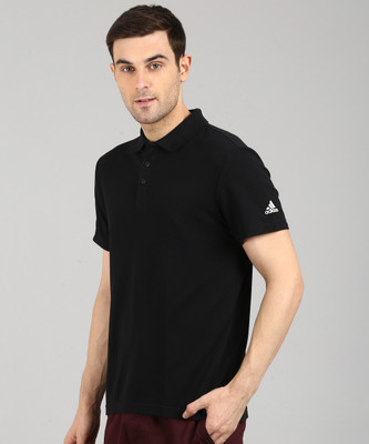 ADIDAS Printed Men Polo Neck Black T-Shirt