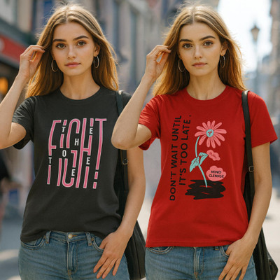 Fabflee Solid Women Round Neck Multicolor T-Shirt