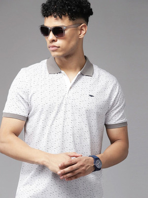 PARK AVENUE Printed Men Polo Neck Grey T-Shirt