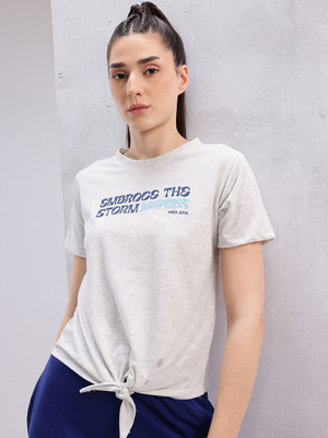 HRX by Hrithik Roshan Printed Women Round Neck White T-Shirt