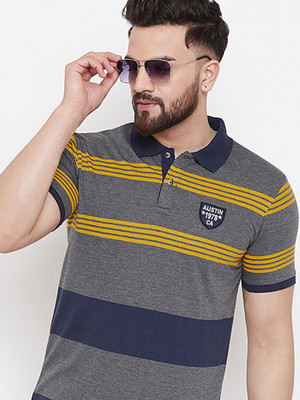 Austin Wood Colorblock Men Polo Neck Grey T-Shirt