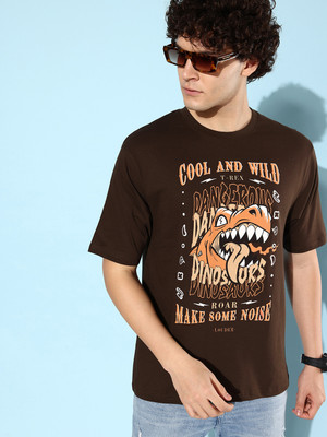 DIFFERENCE OF OPINION Printed, Typography Men Round Neck Brown T-Shirt
