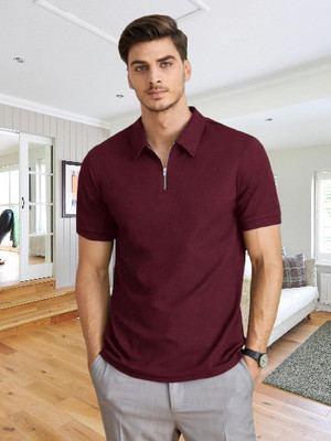 Dark Drive Solid Men Polo Neck Maroon T-Shirt