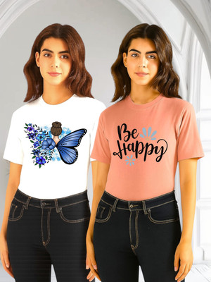 Moldify Printed Women Round Neck Multicolor T-Shirt