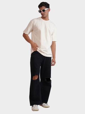 Urban Flaunt Solid Men Crew Neck White T-Shirt