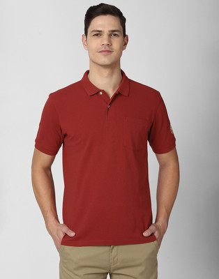 PETER ENGLAND Solid Men Polo Neck Maroon T-Shirt