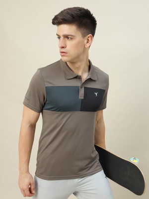 TECHNOSPORT Colorblock Men Polo Neck Brown T-Shirt