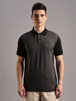 TOMMY HILFIGER Colorblock Men Polo Neck Black T-Shirt