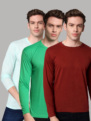 InkTees Solid Men Round Neck Green, Maroon T-Shirt