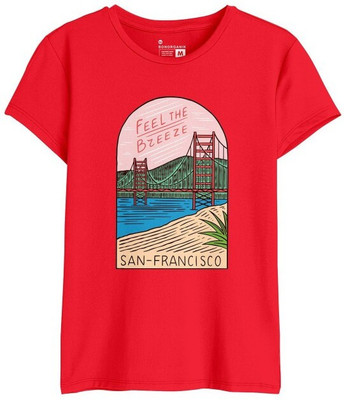 BonOrganik Printed Women Round Neck Red T-Shirt