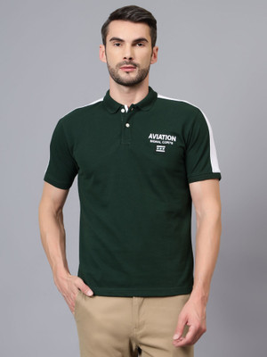 CANTABIL Solid Men Polo Neck Dark Green T-Shirt