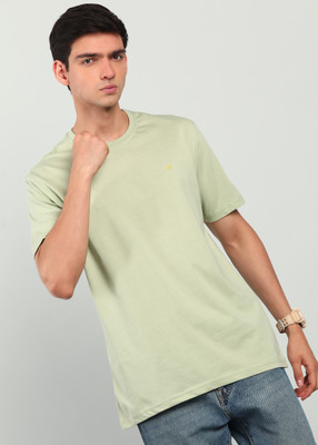 Raymond Solid Men Round Neck Green T-Shirt
