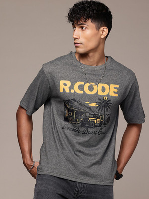 R.Code by The Roadster Life Co. Graphic Print Men Round Neck Grey T-Shirt