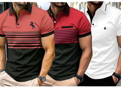 Bliss Bell Solid Men Polo Neck Multicolor T-Shirt