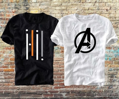 F N D Printed Men Round Neck Black, White T-Shirt