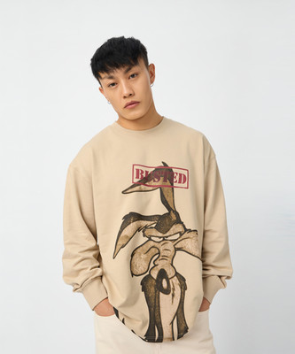 The Souled Store Printed Men Round Neck Beige T-Shirt