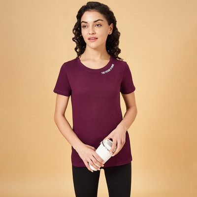 Ajile By Pantaloons Typography Women Round Neck Purple T-Shirt