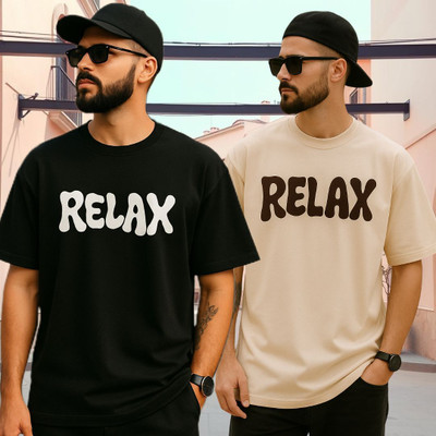 Madilyn Graphic Print Men Round Neck Beige, Black T-Shirt
