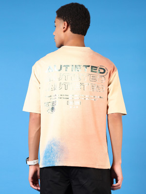 V-MART Printed Men Round Neck Beige T-Shirt