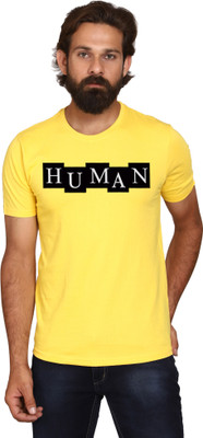 AODACH Typography Men Round Neck Yellow T-Shirt