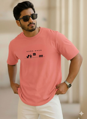 SINNER STREET Printed Men Round Neck Orange T-Shirt