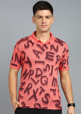 METRONAUT Printed Men Polo Neck Pink T-Shirt