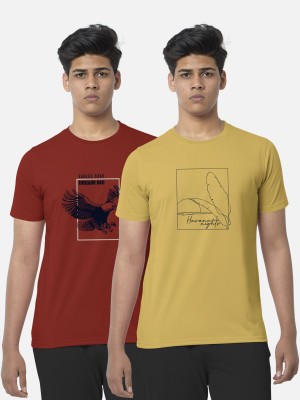 Bullmer Typography Men Round Neck Red, Yellow T-Shirt