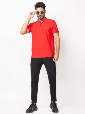 LEXON Solid Men Polo Neck Red T-Shirt