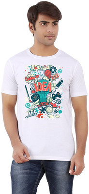 clickwell Striped Men Round Neck White T-Shirt