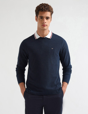 Arrow Sport Solid Men Crew Neck Blue T-Shirt